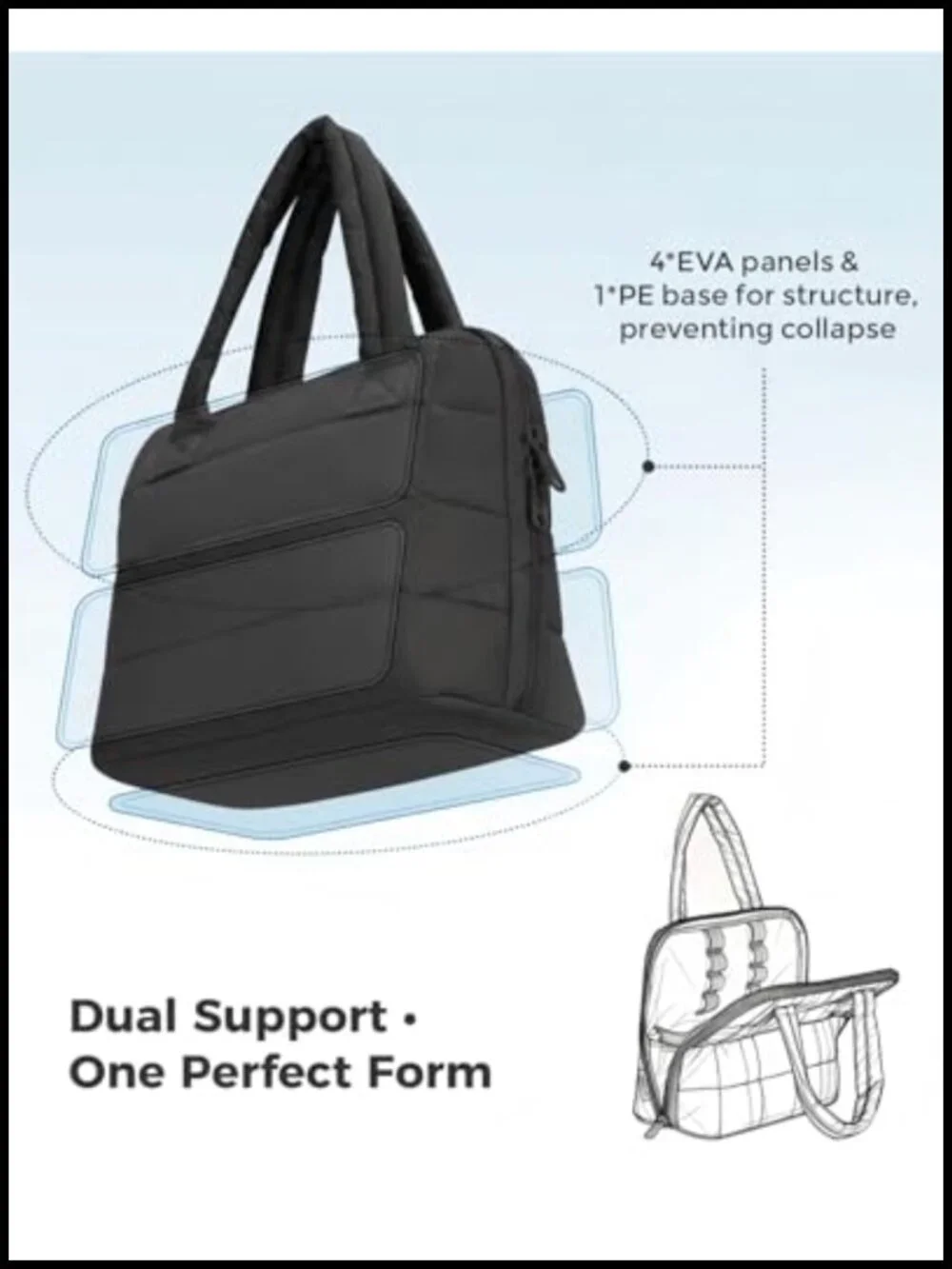 Fold-down Travel Makeup Bag with Handle & Divider, EVA Lining, Brush Holder